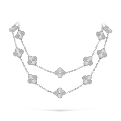 [Saipan]CLASSIC 20-MOTIF LUCKY CLOVER LONG NECKLACE WHITE GOLD COLLECTION