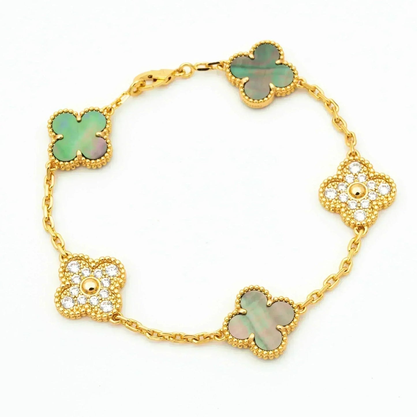 [Saipan]LUCKY CLOVER 5-MOTIF BRACELET - GREY MOTHER-OF-PEARL COLLECTION