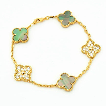 [Saipan]LUCKY CLOVER 5-MOTIF BRACELET - GREY MOTHER-OF-PEARL COLLECTION