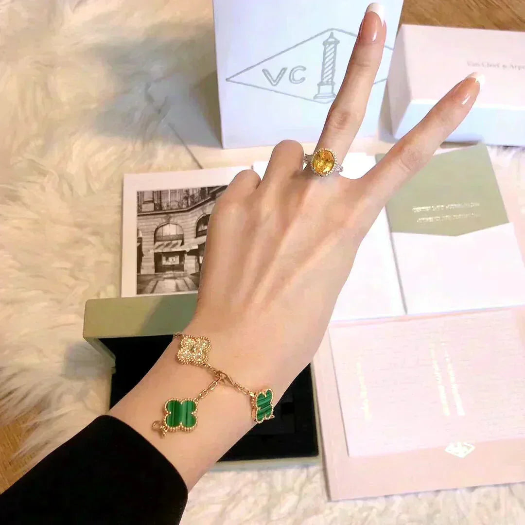 [Saipan]LUCKY CLOVER 5-MOTIF BRACELET - MALACHITE COLLECTION