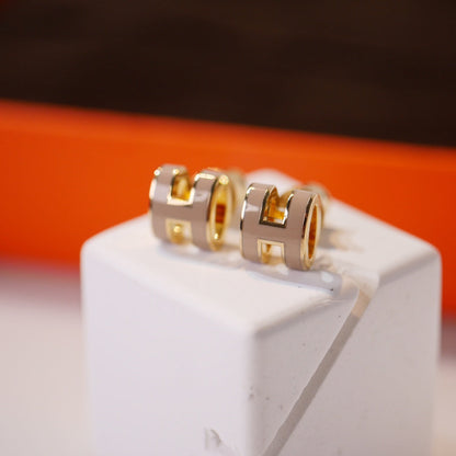 [Saipan]MINI POP H GOLD EARRINGS GREY