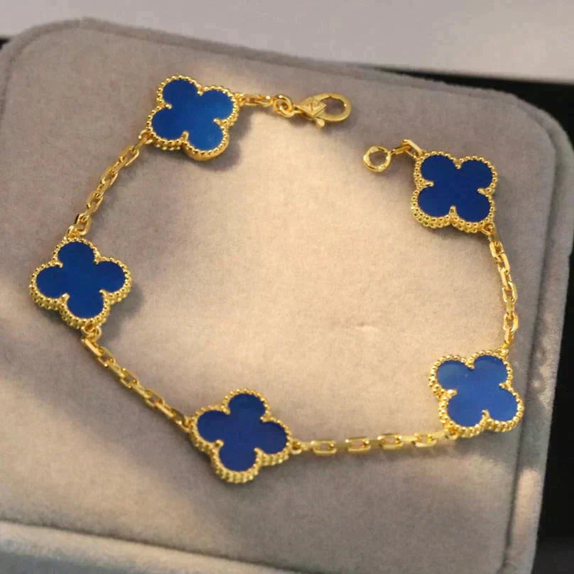 [Saipan]LUCKY CLOVER 5-MOTIF BRACELET - BLUE AGATE COLLECTION