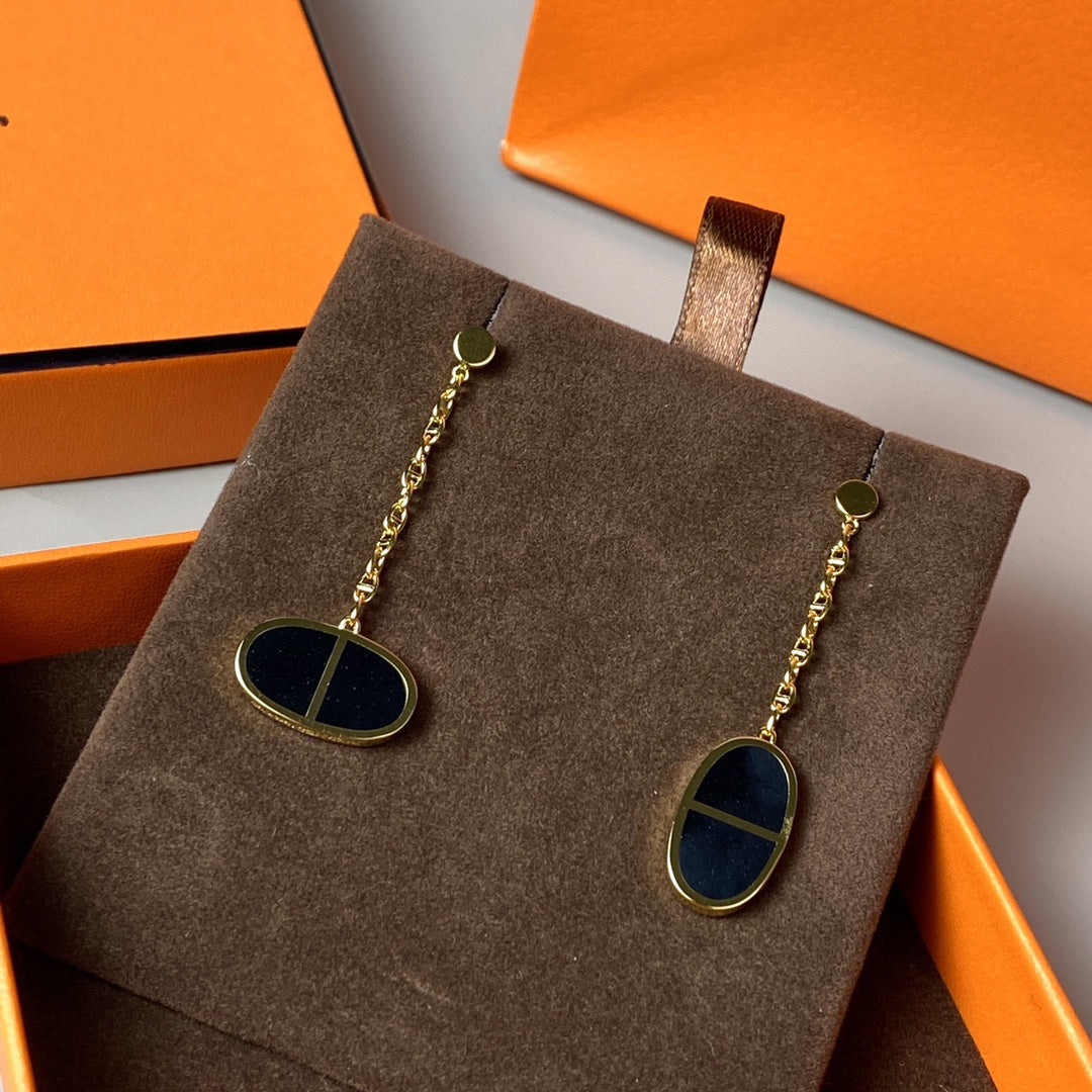 [Saipan]CHAINE VERSO BLACK CERAMIC EARRINGS