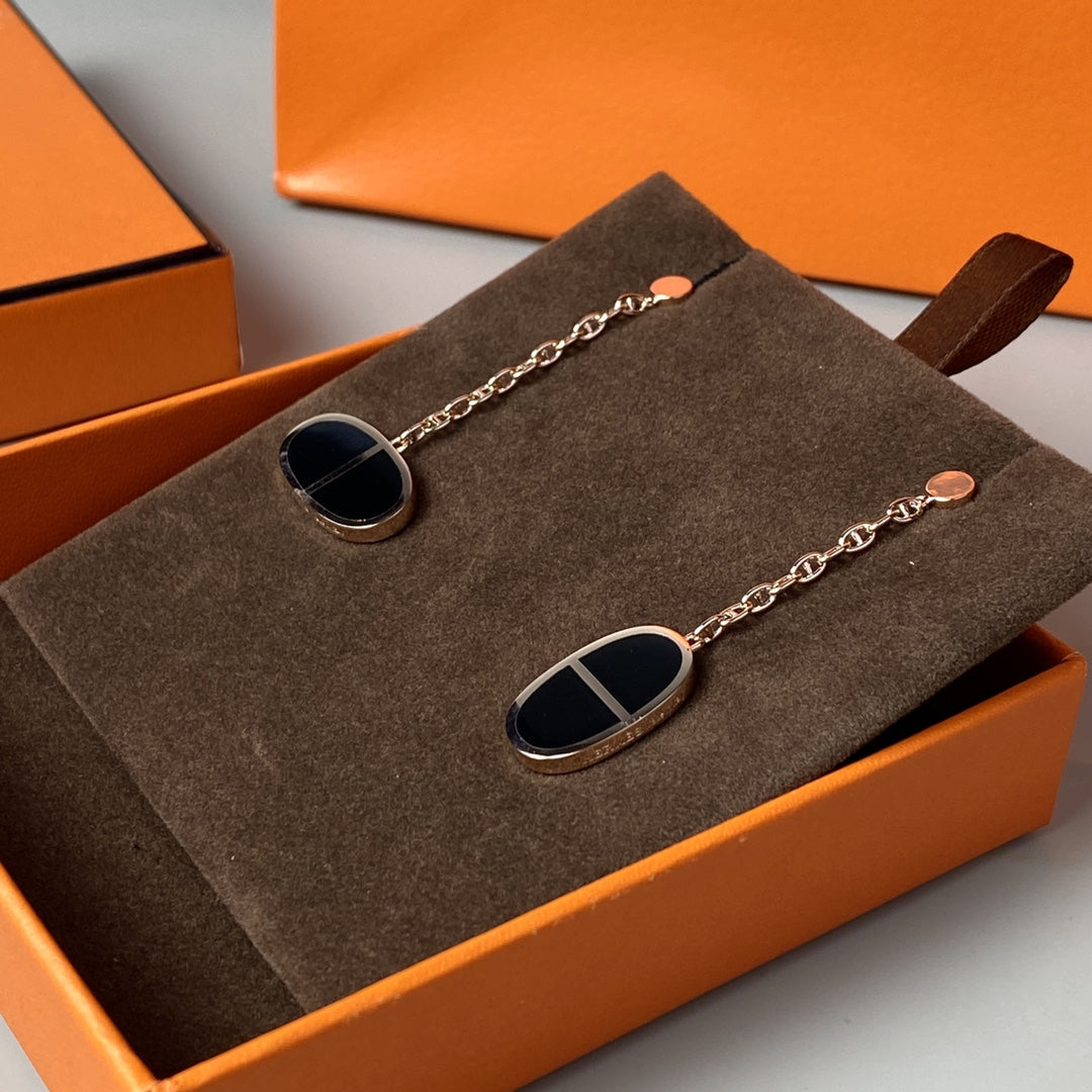 [Saipan]CHAINE VERSO BLACK CERAMIC EARRINGS