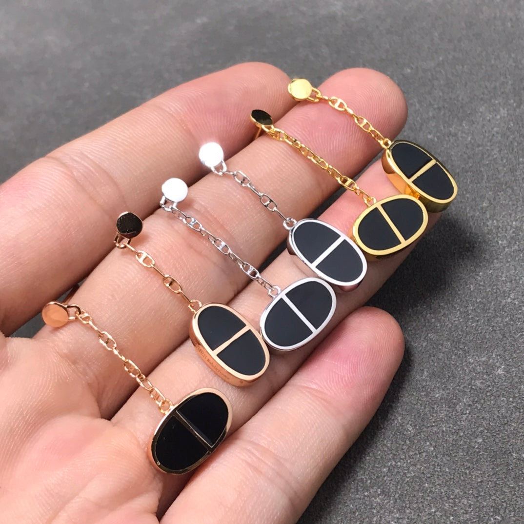 [Saipan]CHAINE VERSO BLACK CERAMIC SILVER EARRINGS