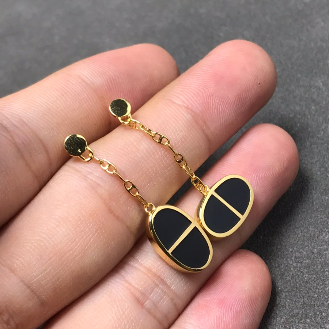 [Saipan]CHAINE VERSO BLACK CERAMIC SILVER EARRINGS
