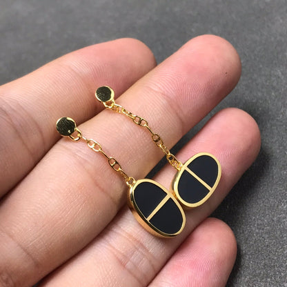 [Saipan]CHAINE VERSO BLACK CERAMIC SILVER EARRINGS