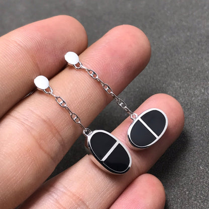[Saipan]CHAINE VERSO BLACK CERAMIC SILVER EARRINGS