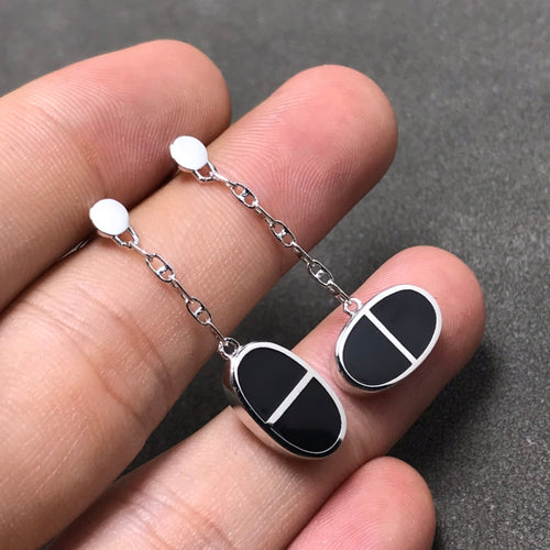 [Saipan]CHAINE VERSO BLACK CERAMIC SILVER EARRINGS