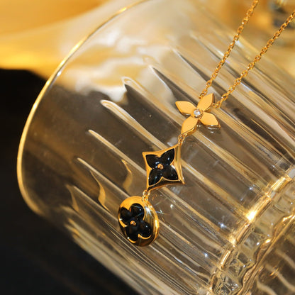 [Saipan]STAR AND SUN ONYX ROSE GOLD NECKLACE