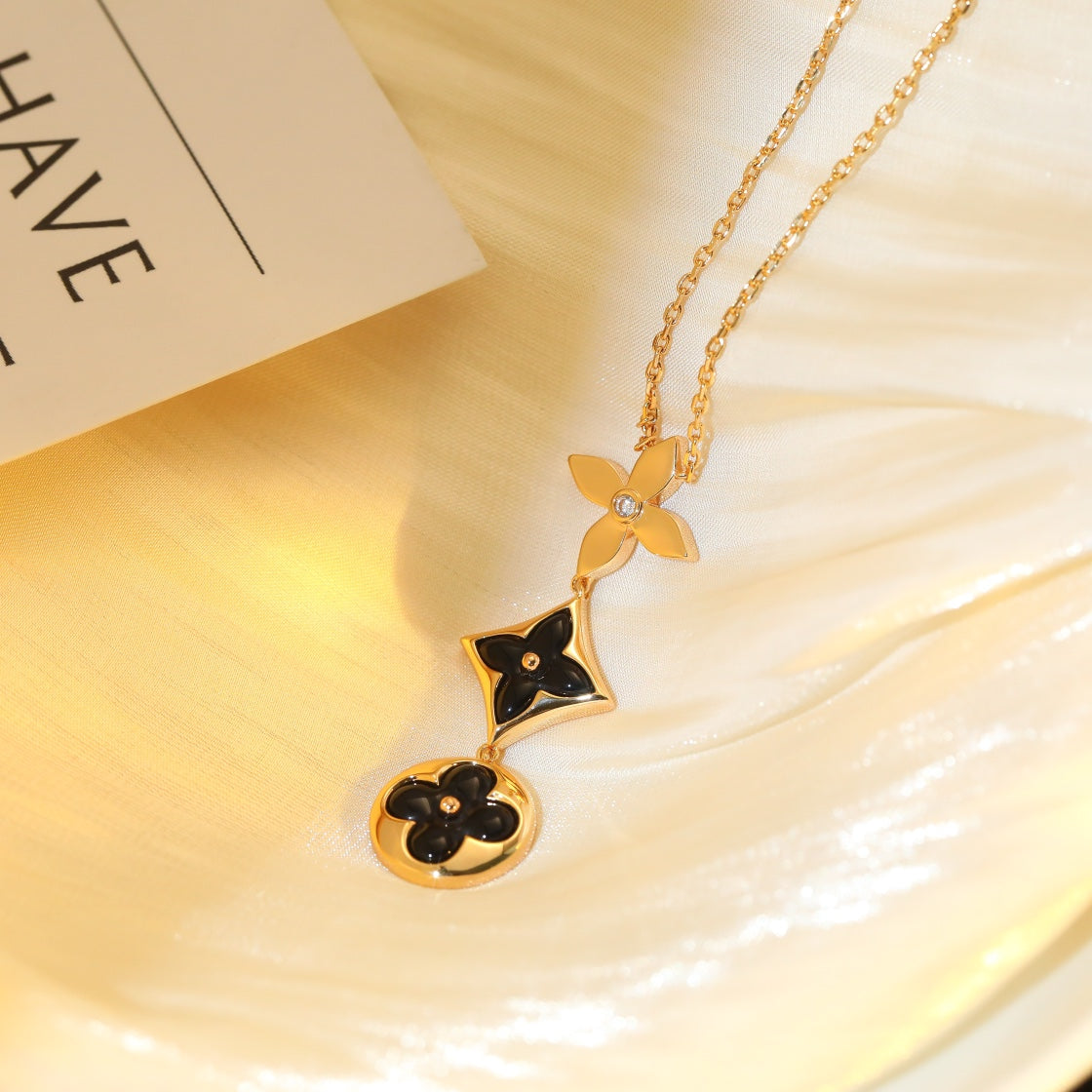 [Saipan]STAR AND SUN ONYX ROSE GOLD NECKLACE