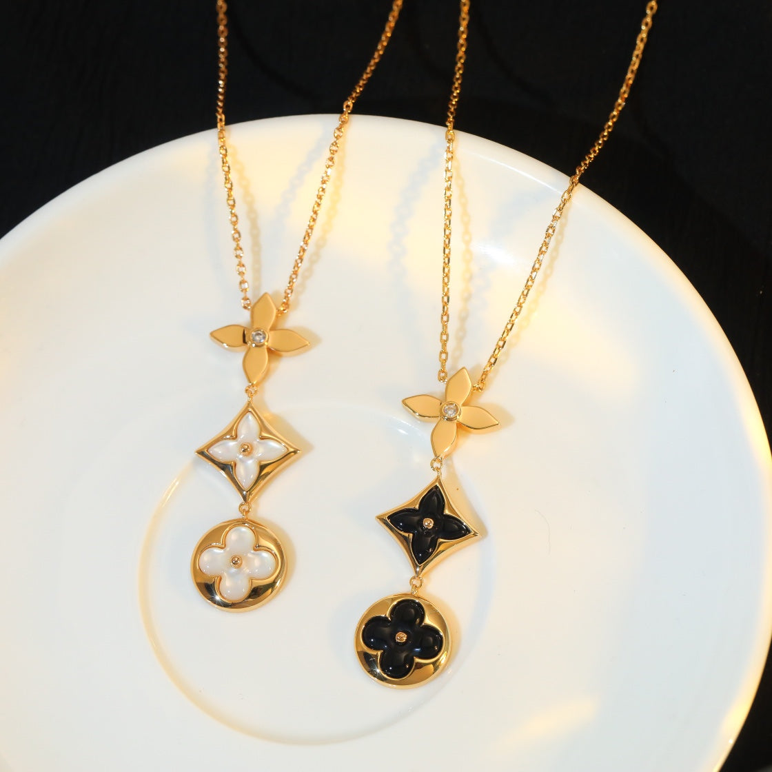 [Saipan]STAR AND SUN ONYX ROSE GOLD NECKLACE