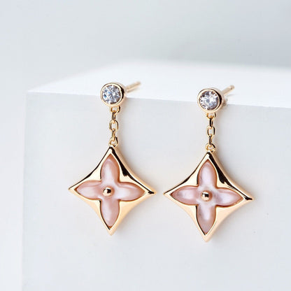 [Saipan]DOUBLE STAR ROSE GOLD MOP DROP EARRINGS