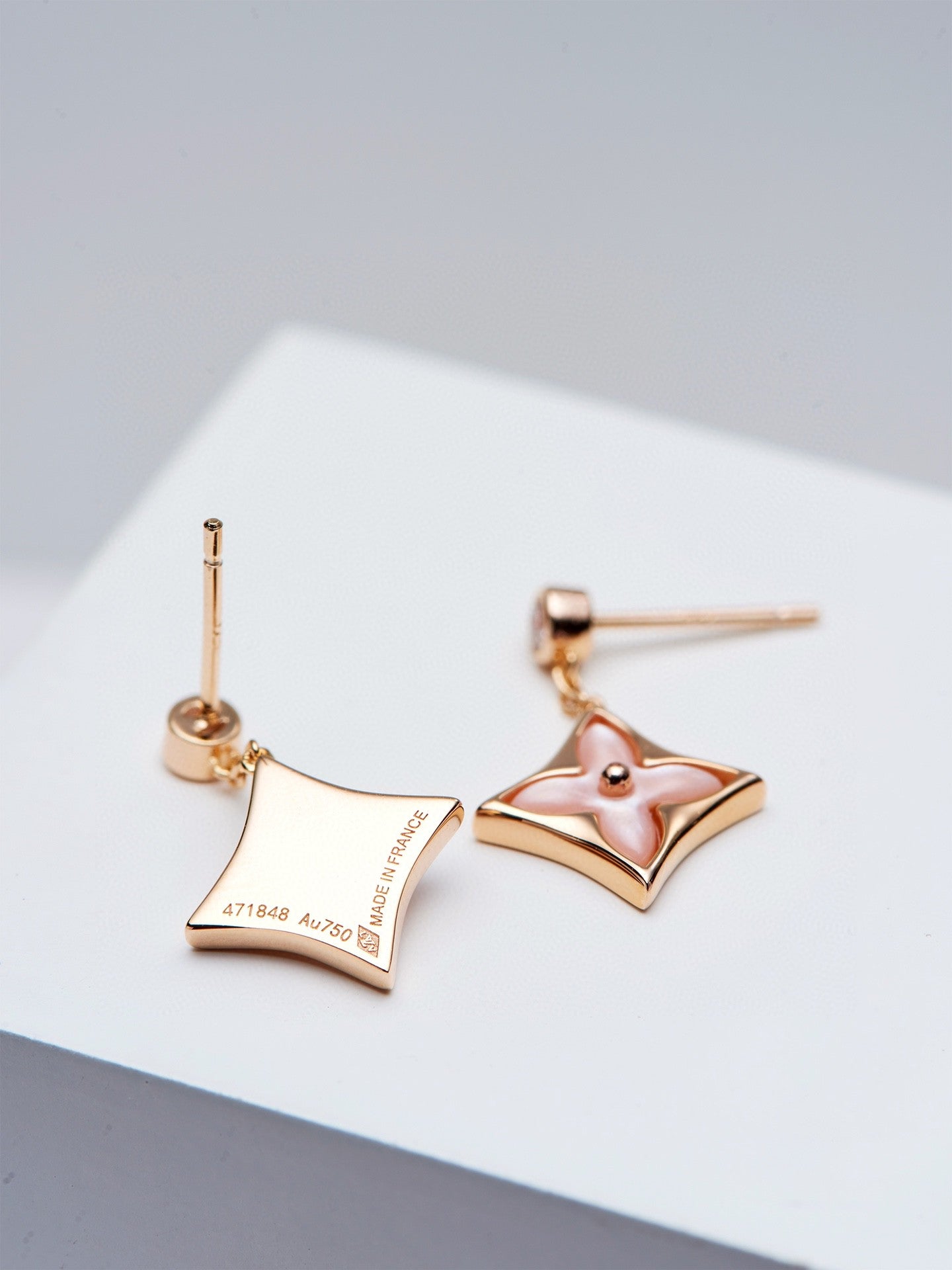 [Saipan]DOUBLE STAR ROSE GOLD MOP DROP EARRINGS