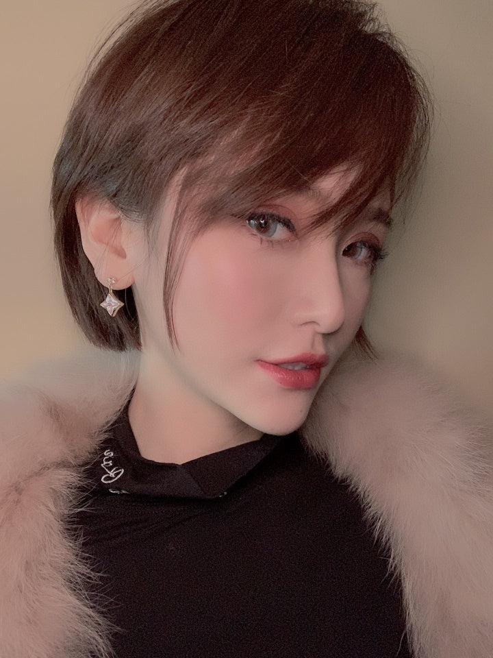 [Saipan]DOUBLE STAR ROSE GOLD MOP DROP EARRINGS