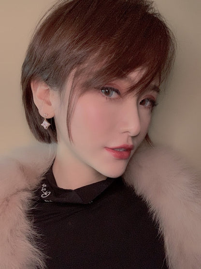 [Saipan]DOUBLE STAR ROSE GOLD MOP DROP EARRINGS