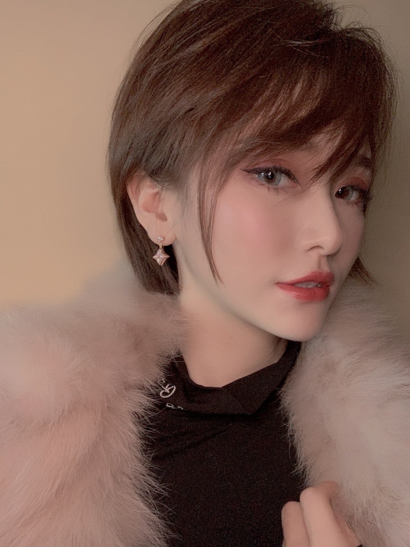 [Saipan]DOUBLE STAR ROSE GOLD MOP DROP EARRINGS
