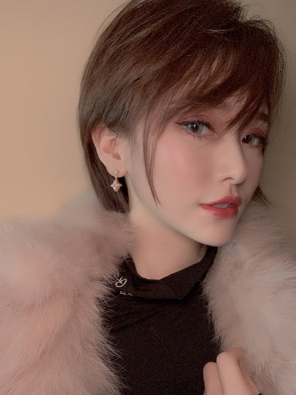 [Saipan]DOUBLE STAR ROSE GOLD MOP DROP EARRINGS