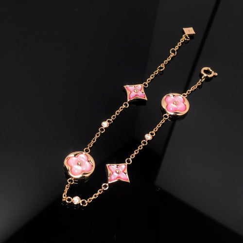 [Saipan]STAR AND SUN 4 MOTIF PINK MOP ROSE GOLD BRACELET