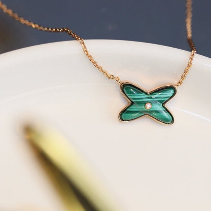 [Saipan]JEUX MALACHITE 1 DIAMOND ROSE GOLD NECKLACE