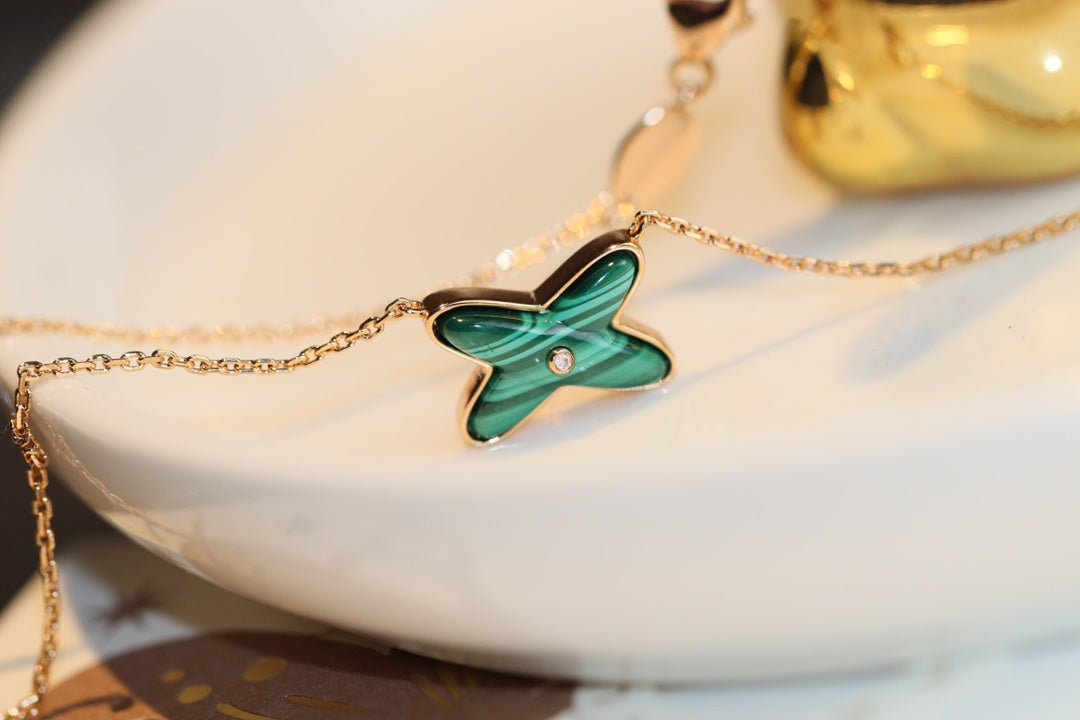 [Saipan]JEUX MALACHITE 1 DIAMOND ROSE GOLD NECKLACE