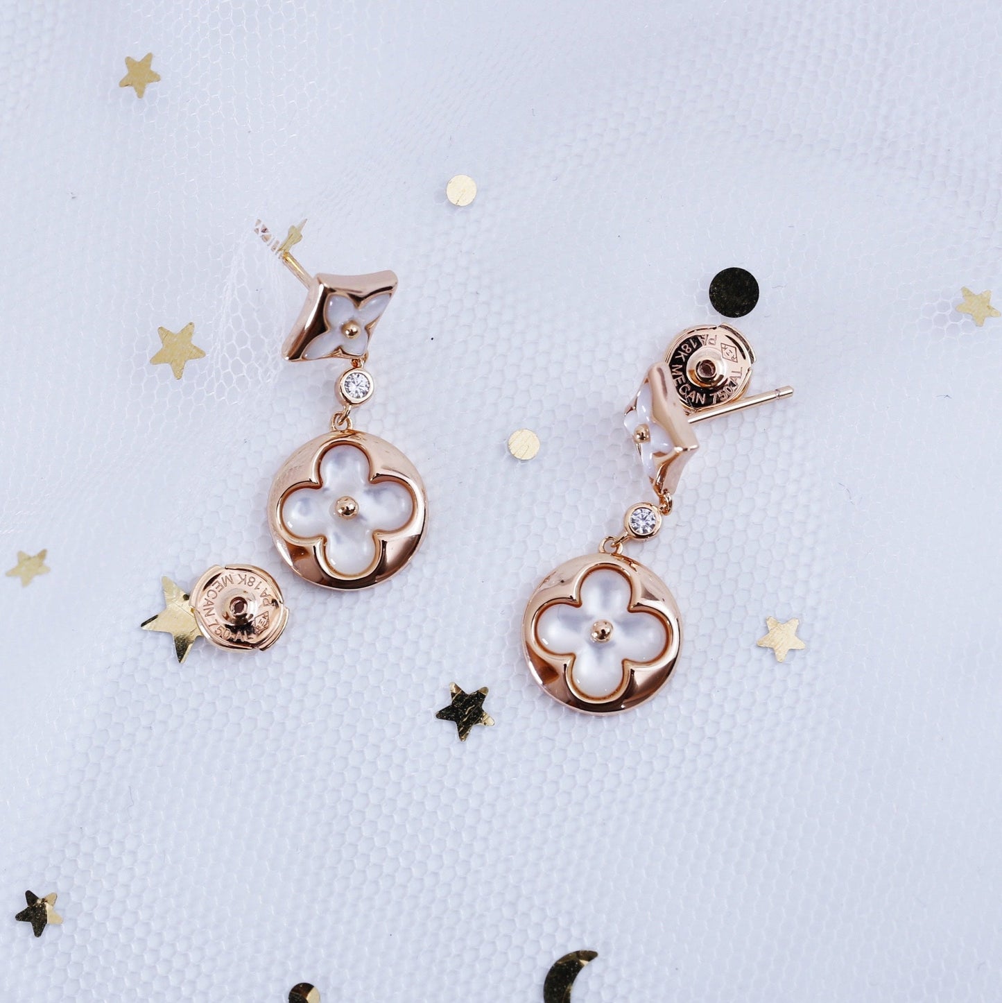 [Saipan]STAR AND SUN ROSE GOLD MOP DROP EARRINGS