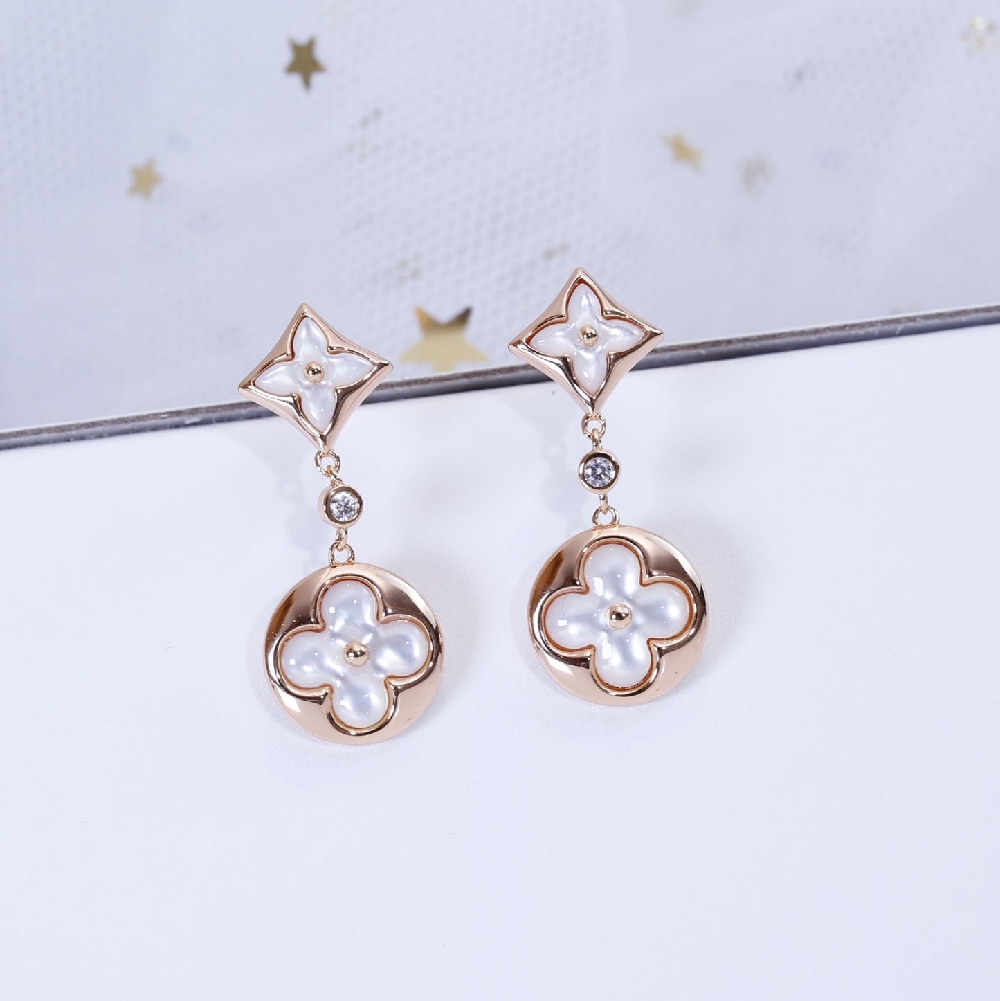 [Saipan]STAR AND SUN ROSE GOLD MOP DROP EARRINGS