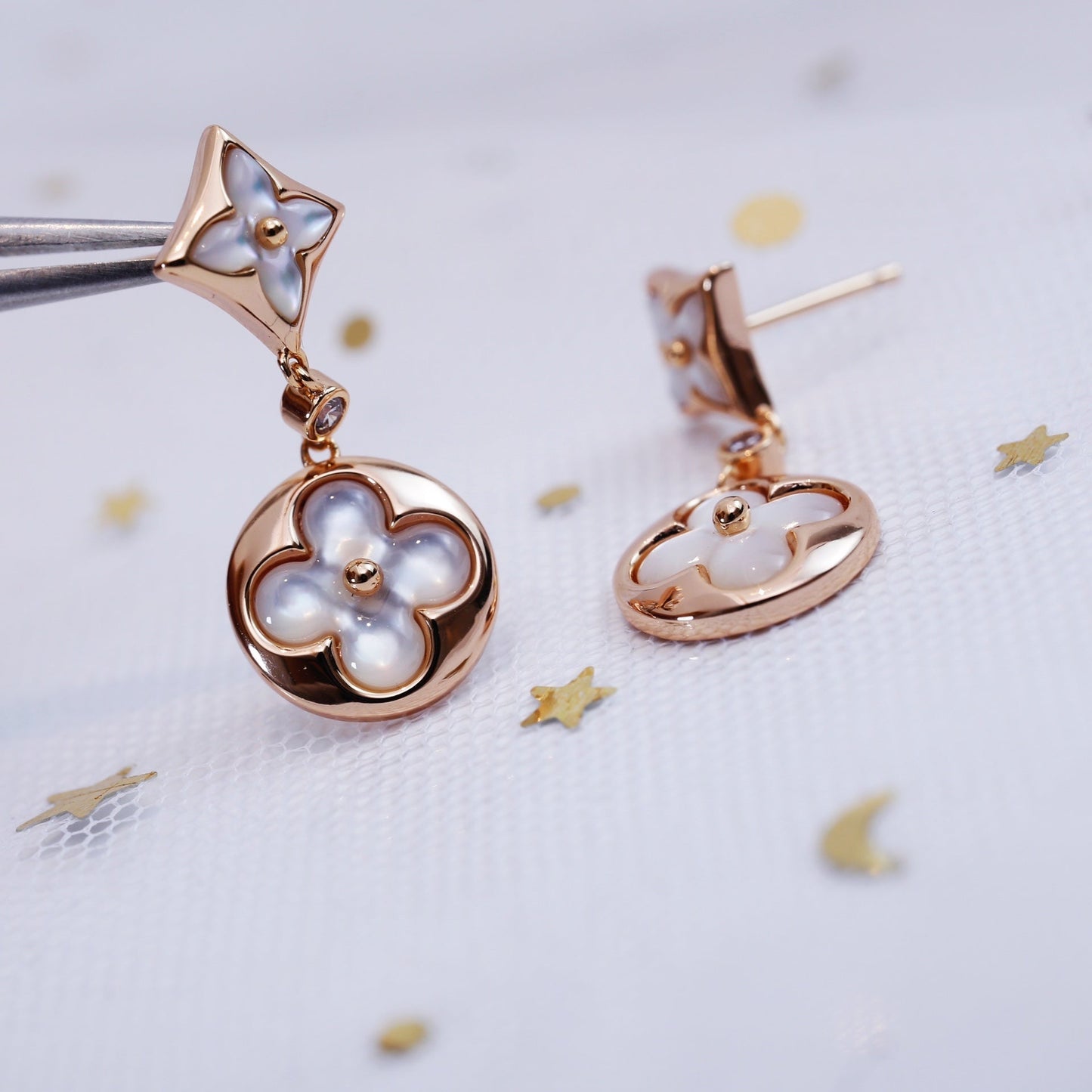 [Saipan]STAR AND SUN ROSE GOLD MOP DROP EARRINGS