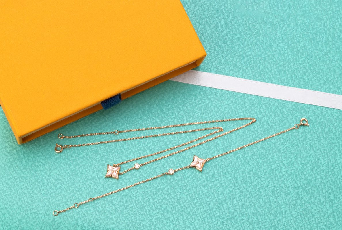 [Saipan]STAR PINK MOP 1 DIAMOND ROSE GOLD NECKLACE