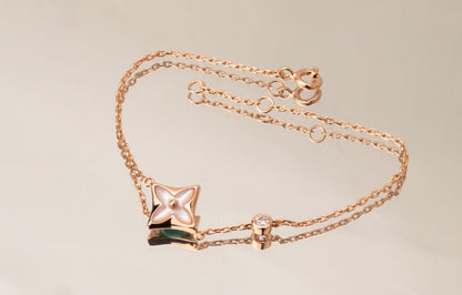 [Saipan]STAR PINK MOP 1 DIAMOND ROSE GOLD NECKLACE