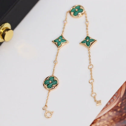 [Saipan]STAR AND SUN 4 MOTIF ROSE GOLD MALACHITE BRACELET