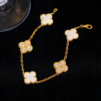 [Saipan]LUCKY CLOVER 5-MOTIF BRACELET - WHITE MOTHER-OF-PEARL COLLECTION