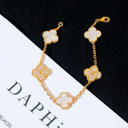 [Saipan]LUCKY CLOVER 5-MOTIF BRACELET - WHITE MOTHER-OF-PEARL COLLECTION