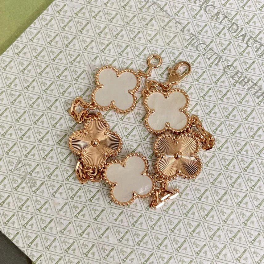 [Saipan]LUCKY CLOVER 5-MOTIF BRACELET - WHITE MOTHER-OF-PEARL COLLECTION