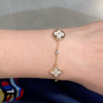 [Saipan]STAR AND SUN 4 MOTIF WHITE MOP ROSE GOLD BRACELET