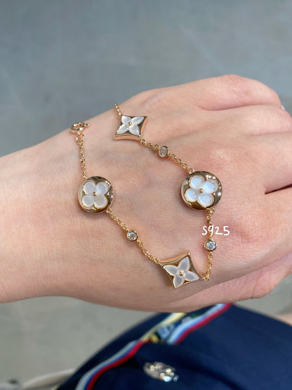[Saipan]STAR AND SUN 4 MOTIF WHITE MOP ROSE GOLD BRACELET