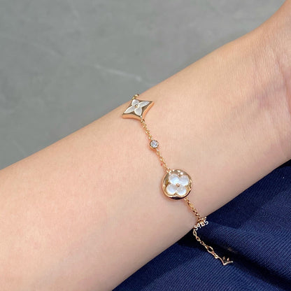 [Saipan]STAR AND SUN 4 MOTIF WHITE MOP ROSE GOLD BRACELET