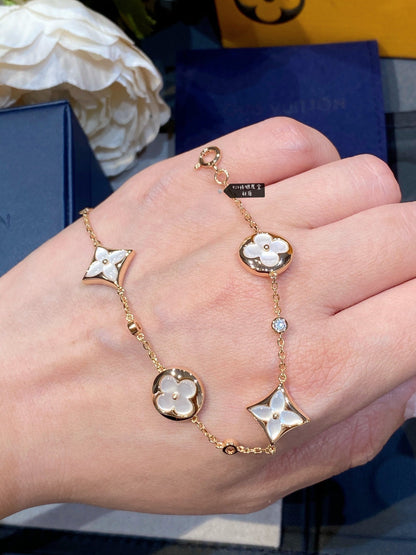 [Saipan]STAR AND SUN 4 MOTIF WHITE MOP ROSE GOLD BRACELET