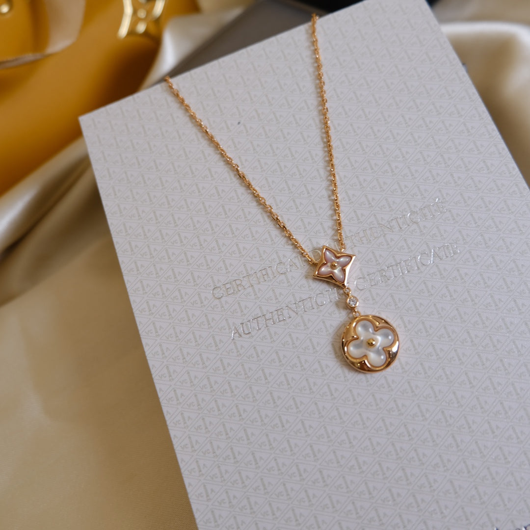 [Saipan]STAR AND SUN WHITE MOP 2 MOTIF ROSE GOLD NECKLACE