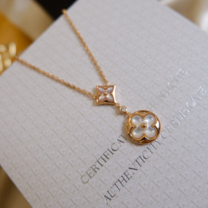 [Saipan]STAR AND SUN WHITE MOP 2 MOTIF ROSE GOLD NECKLACE