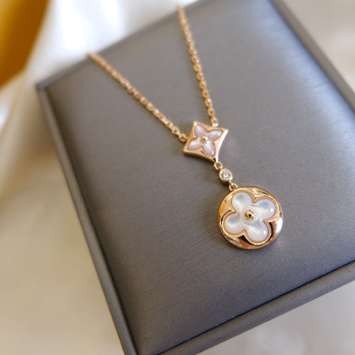 [Saipan]STAR AND SUN WHITE MOP 2 MOTIF ROSE GOLD NECKLACE