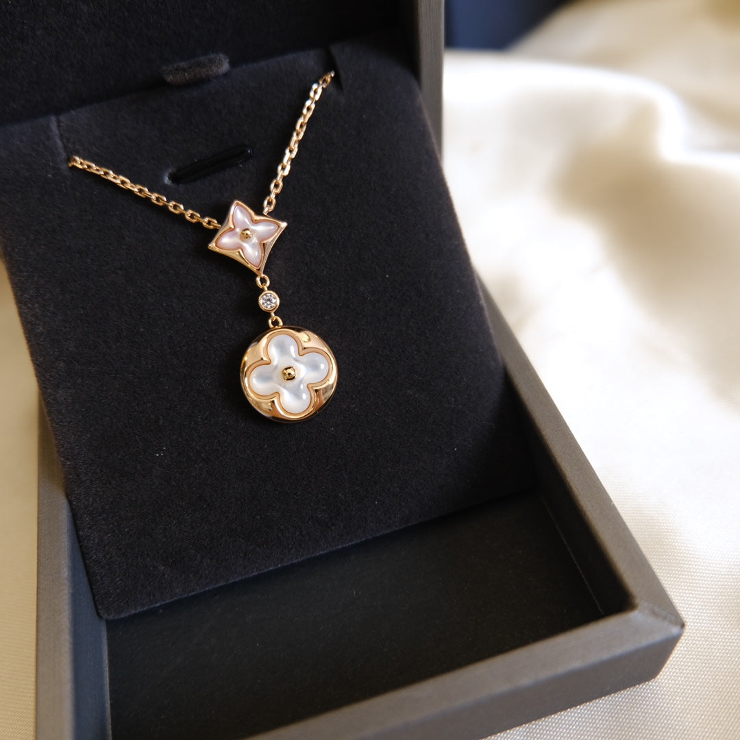 [Saipan]STAR AND SUN WHITE MOP 2 MOTIF ROSE GOLD NECKLACE