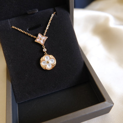 [Saipan]STAR AND SUN WHITE MOP 2 MOTIF ROSE GOLD NECKLACE