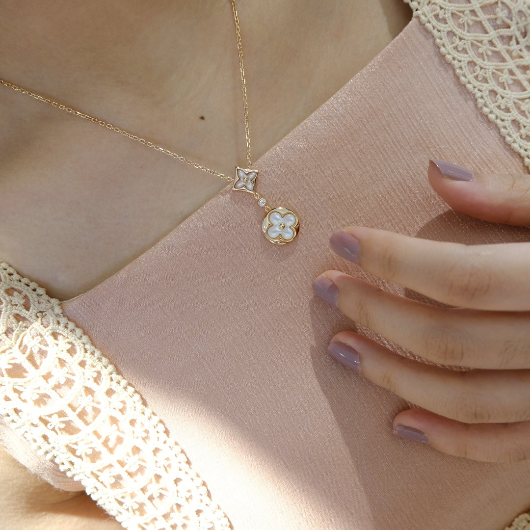 [Saipan]STAR AND SUN WHITE MOP 2 MOTIF ROSE GOLD NECKLACE