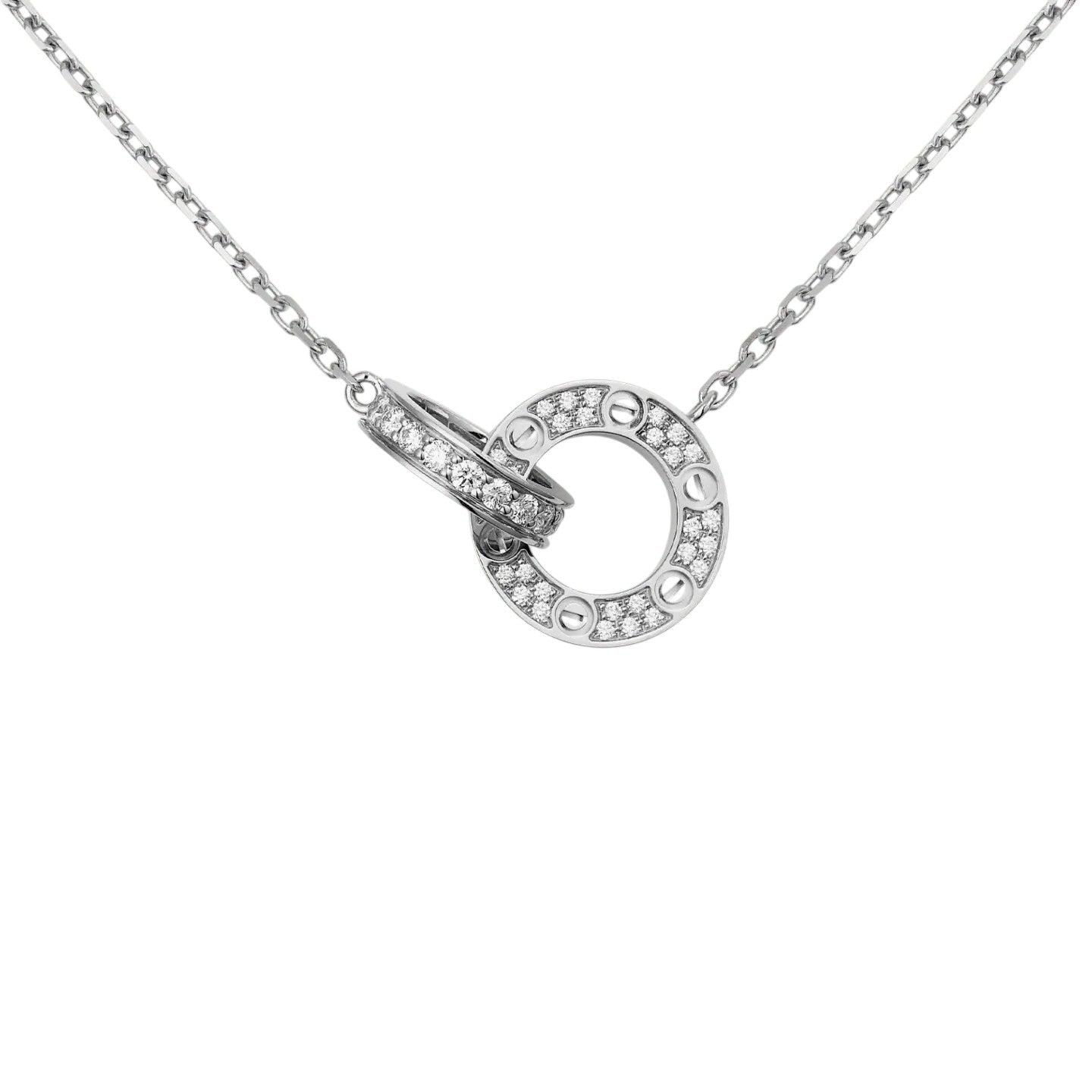 [Saipan]LOVE DOUBLE-RING PENDANT FULL-PAVÉ NECKLACE