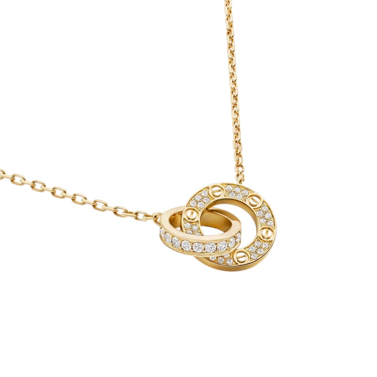 [Saipan]LOVE DOUBLE-RING PENDANT FULL-PAVÉ NECKLACE