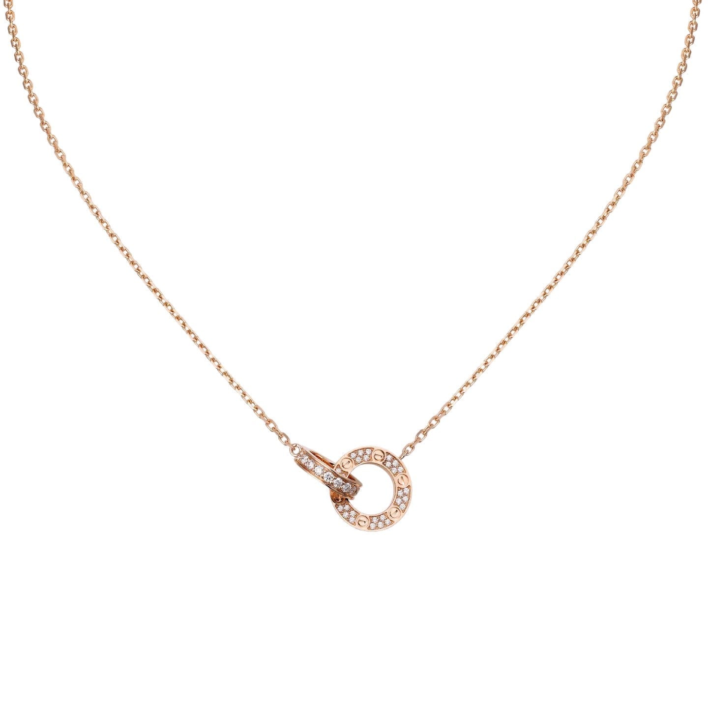 [Saipan]LOVE DOUBLE-RING PENDANT FULL-PAVÉ NECKLACE