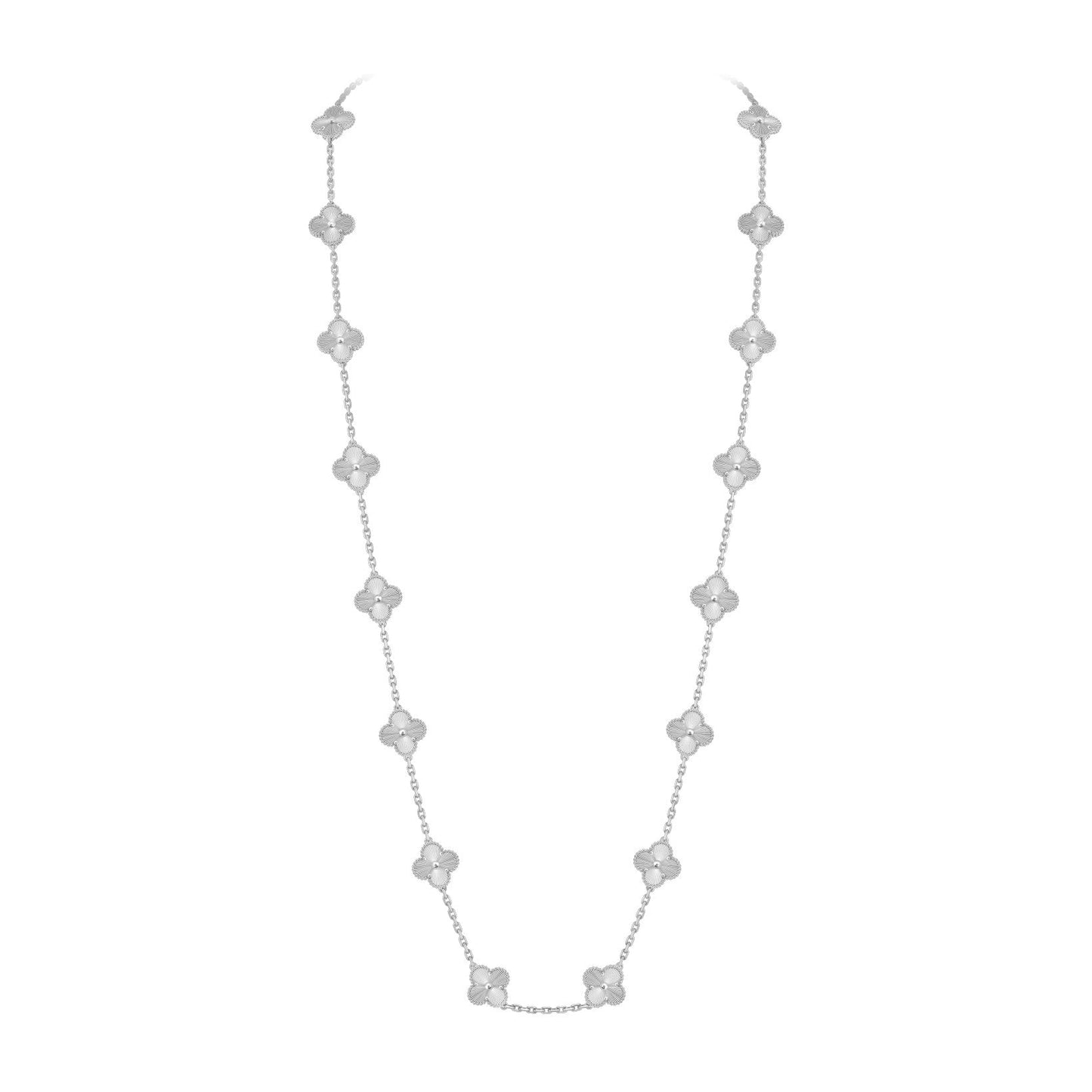 [Saipan]CLASSIC 20-MOTIF LUCKY CLOVER LONG NECKLACE WHITE GOLD COLLECTION