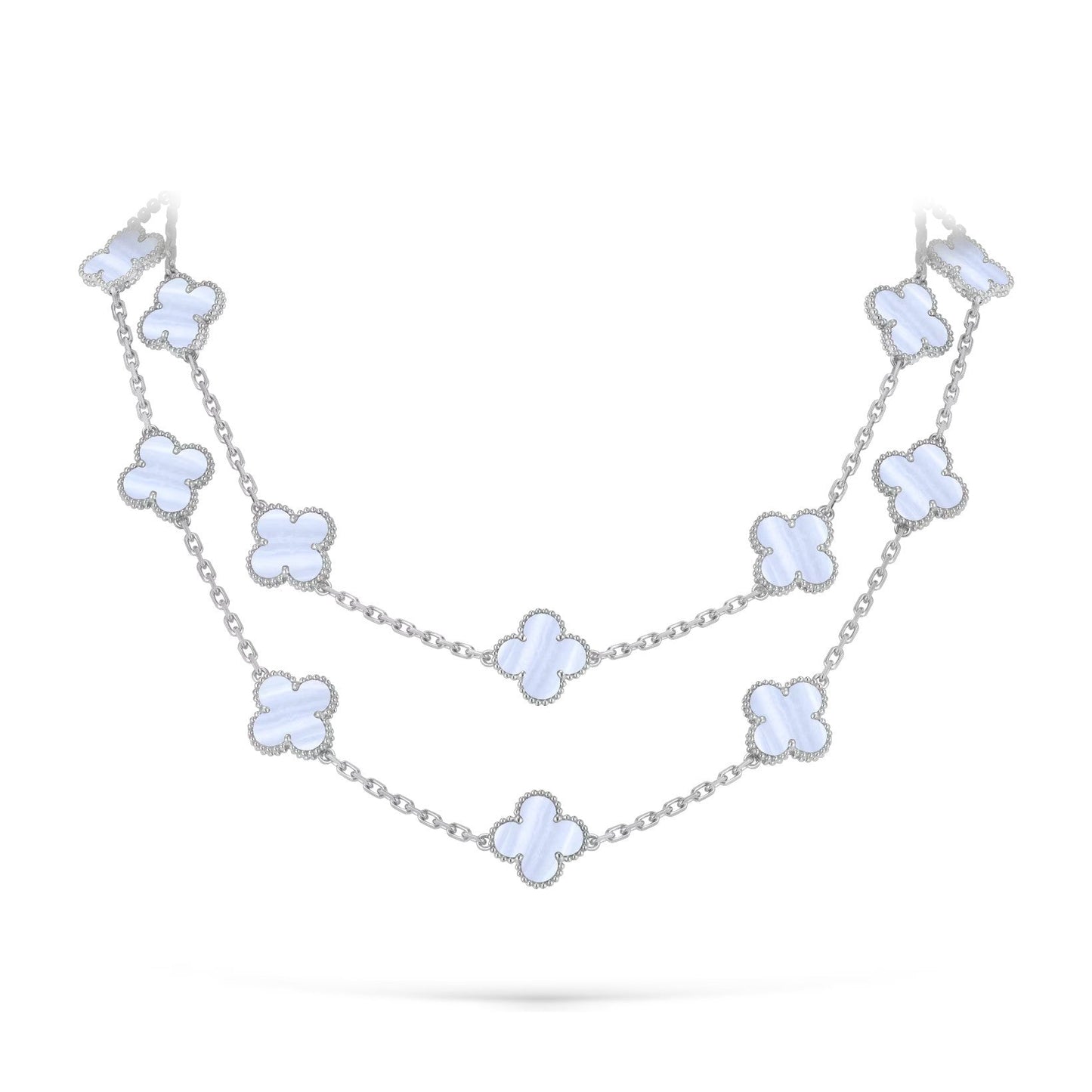 [Saipan]CLASSIC 20-MOTIF LUCKY CLOVER LONG NECKLACE WHITE GOLD COLLECTION