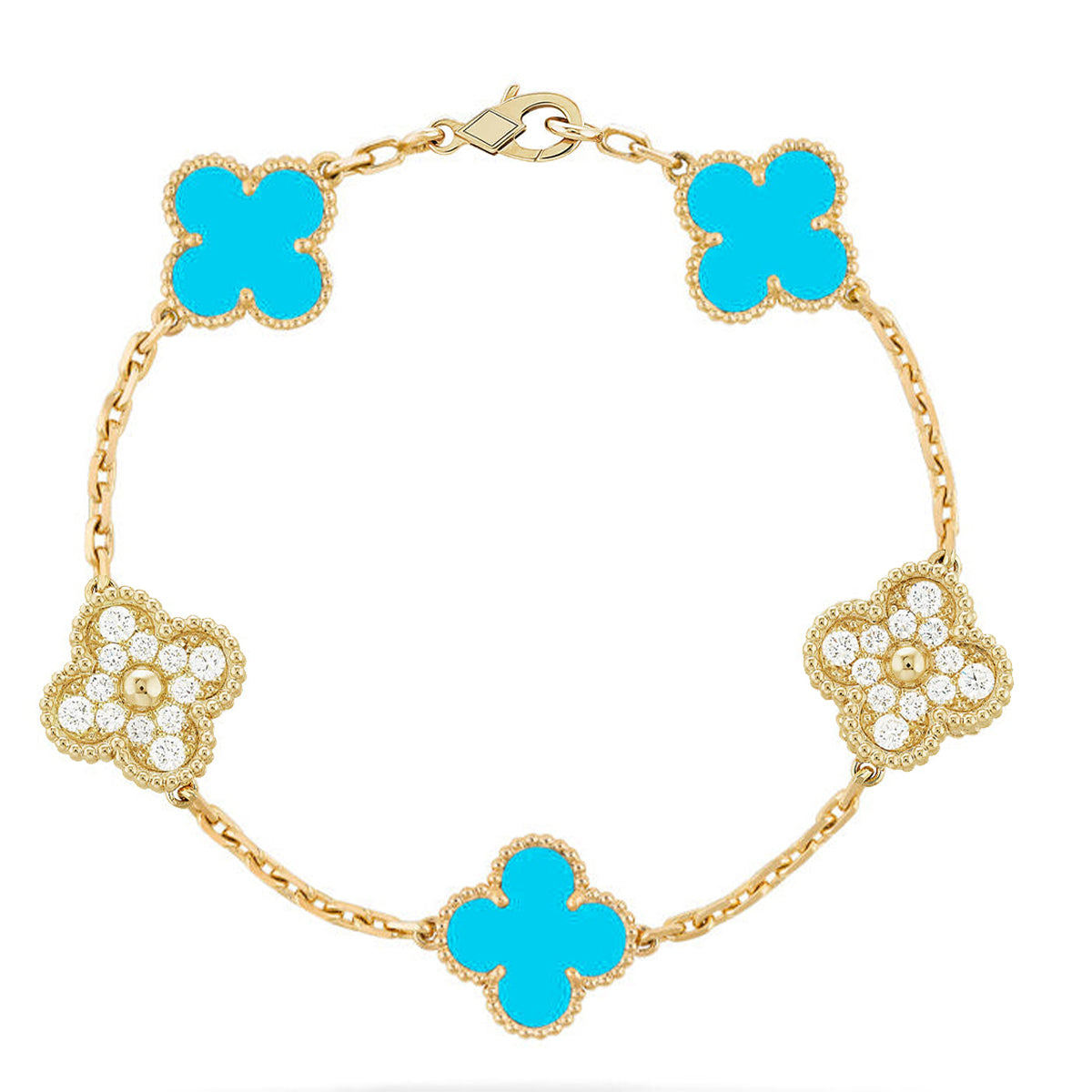 [Saipan]LUCKY CLOVER 5-MOTIF BRACELET - TURQUOISE COLLECTION